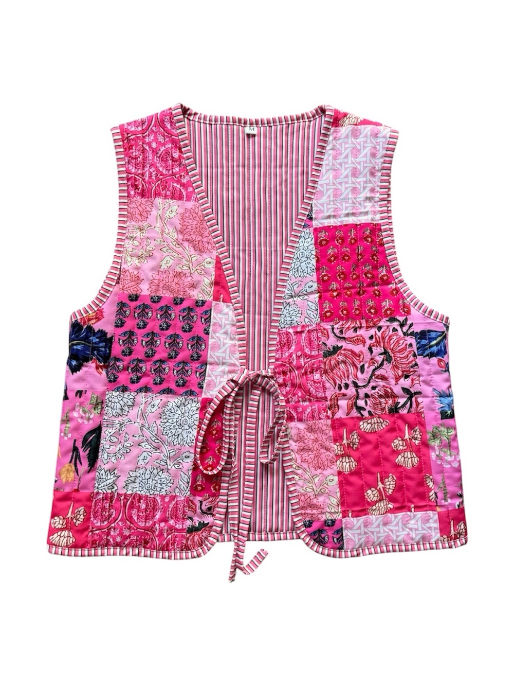 Patchwork Quilted Tie Front Vest Pink Cottagecore M